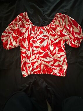 Grace Red and White Off-Shoulder Puff Sleeve Crop Top